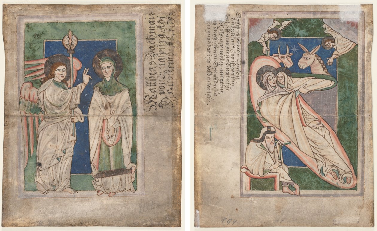 Blatt aus einem Psalter (?): Verkündigung (recto); Geburt Christi (verso) von Unknown artist