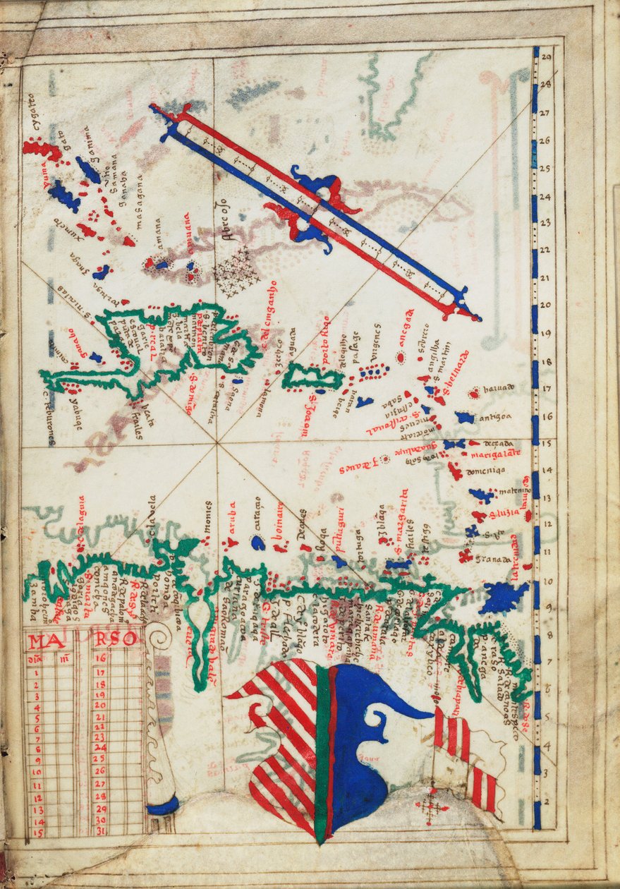 Kleine Antillen und Karibisches Meer, um 1550-60 (Pergament) von Unknown artist