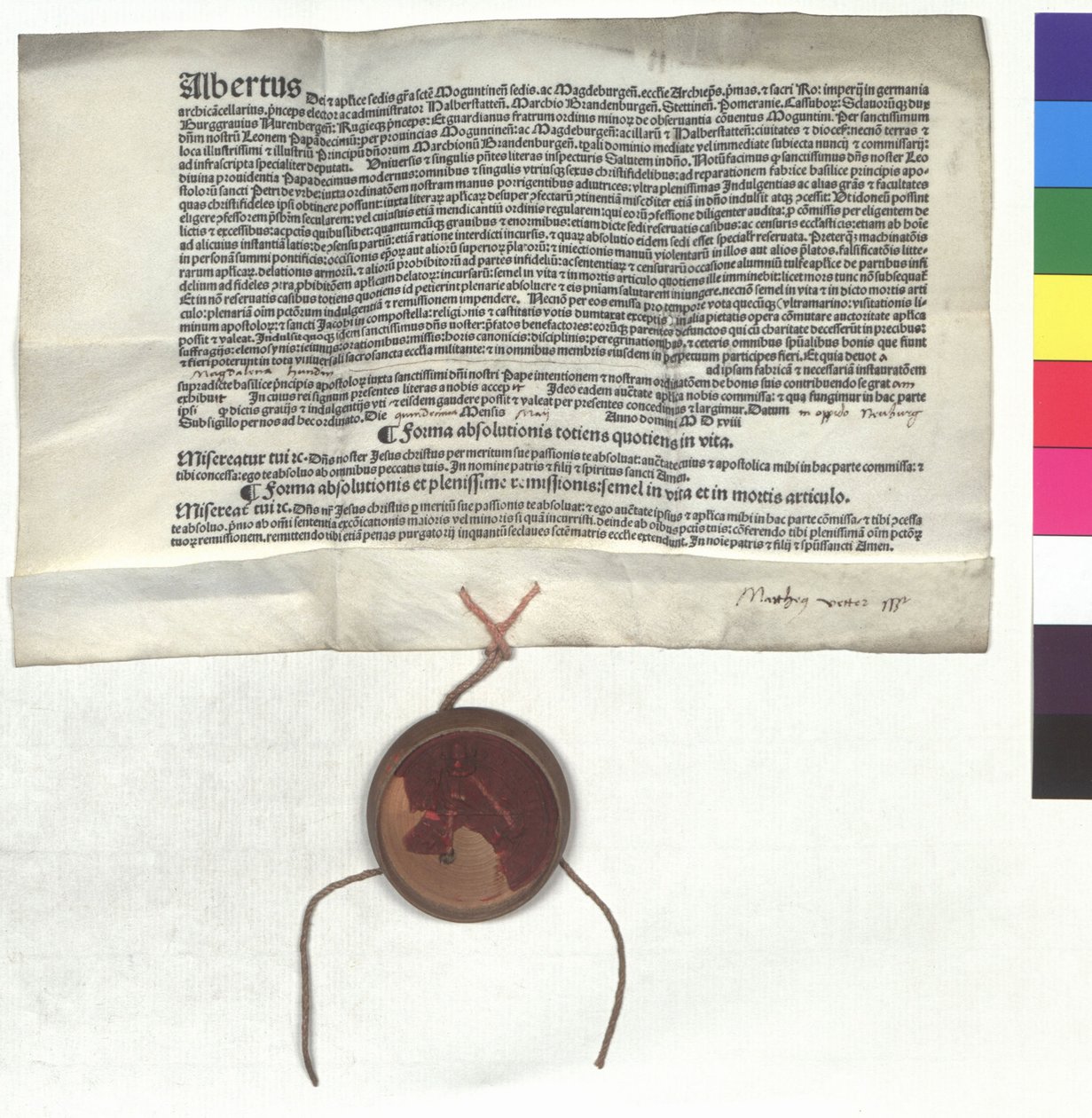 Ablassbrief von Albrecht von Brandenburg, Erzbischof von Mainz, im Auftrag von Papst Leo X. von Unknown artist