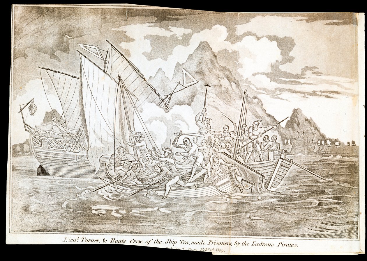 Leutnant Turner und Bootsbesatzung des Schiffes Tea, gefangen genommen von den Ladrone-Piraten von Unknown artist