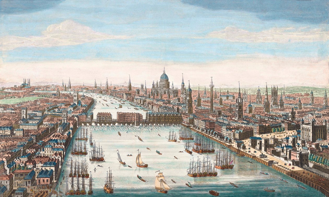 London im 18. Jahrhundert, Blick auf die Themse Richtung London Bridge und St. Paul