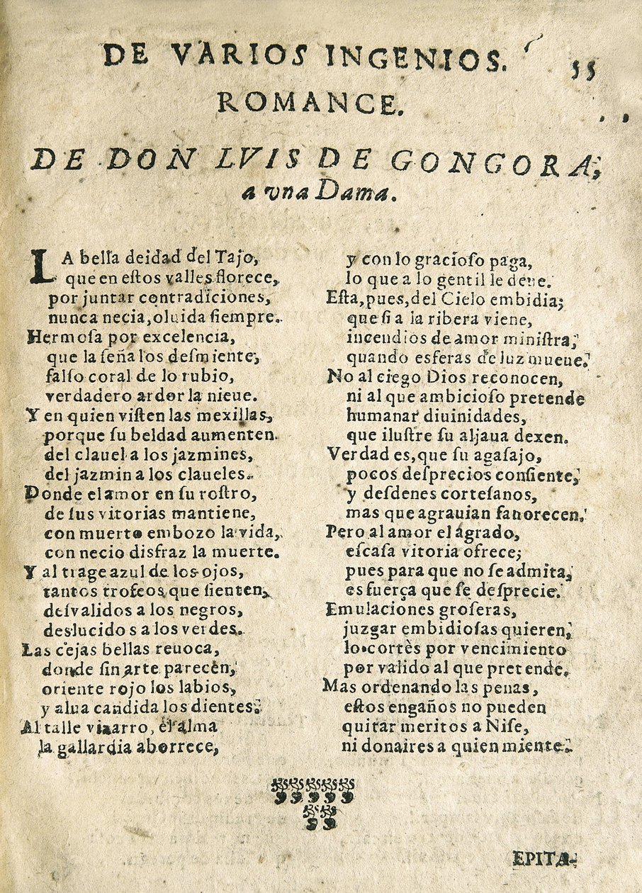 Luis de Góngora y Argote "Romance a una dama" (Druck) von Unknown artist