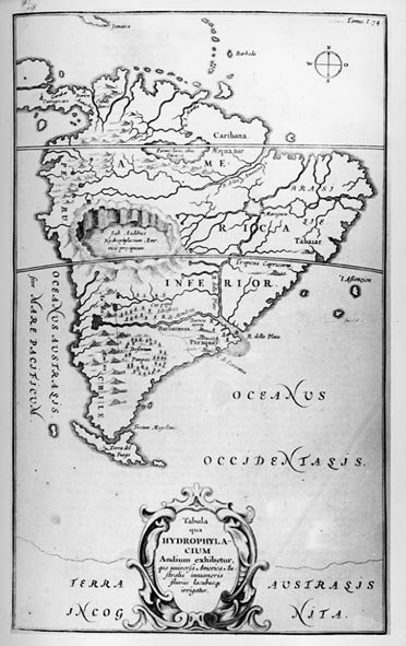 Karte der Flüsse Südamerikas - in „Die unterirdische Welt“, Athanasi Kireheri, um 1600 von Unknown artist