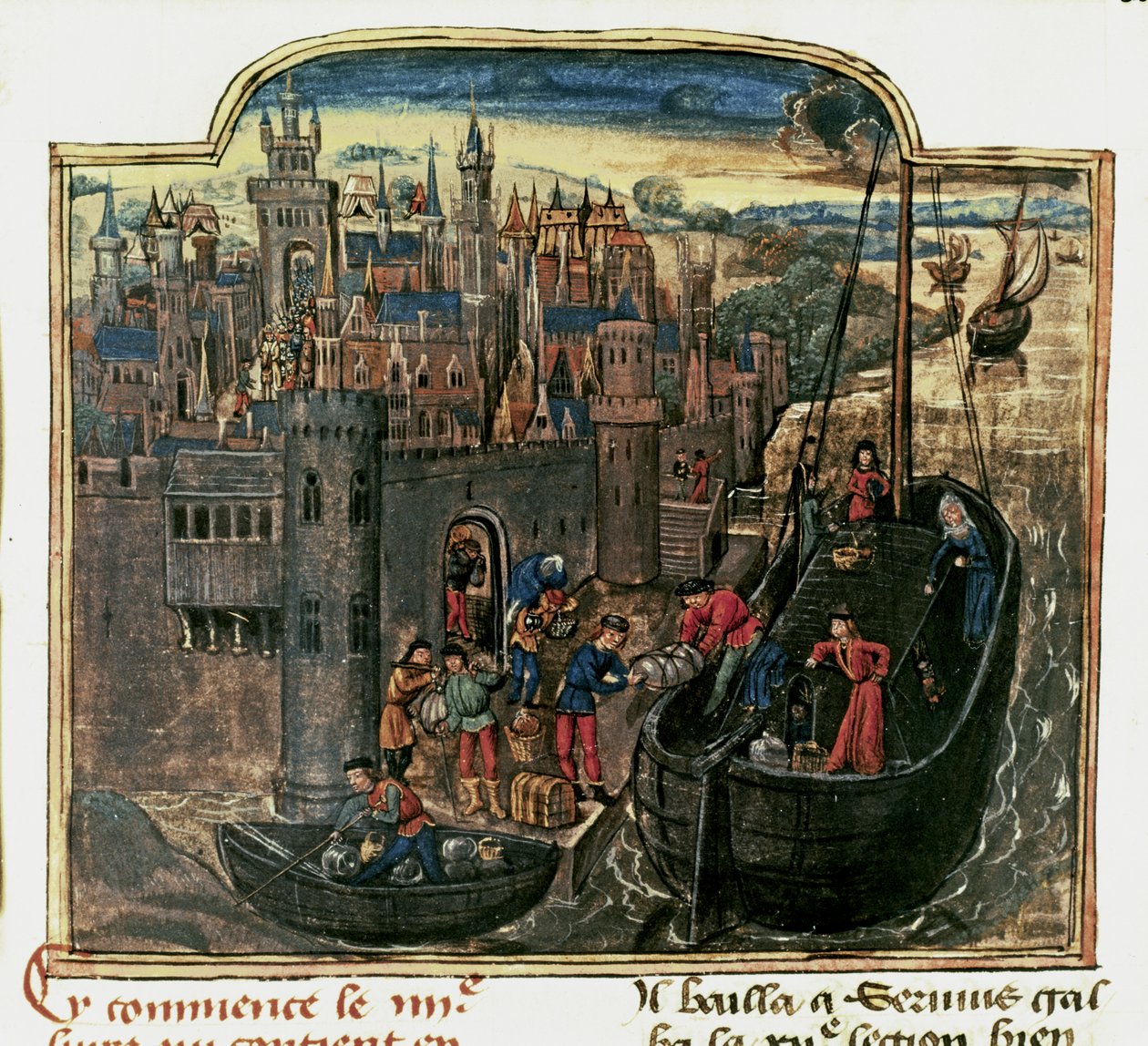 NAVIGATION: Beladung eines Handelsschiffs, Ende des 15. Jahrhunderts (Miniatur) von Unknown artist