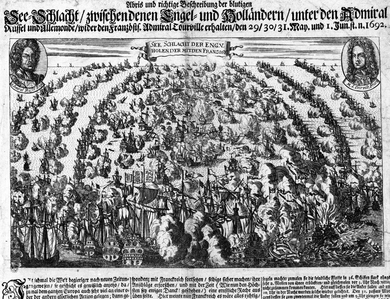 Seeschlacht von La Hougue (1692), die die Armee von Ludwig XIV. gegen Holland führte. Gravur. 18. Jahrhundert. von Unknown artist