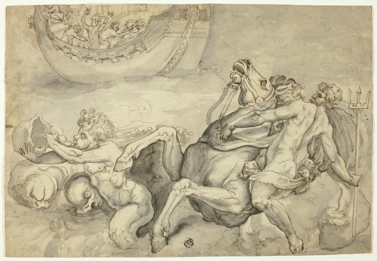 Neptun beruhigt den von Äolus gegen Aeneas entfesselten Sturm ("Quos Ego") von Unknown artist
