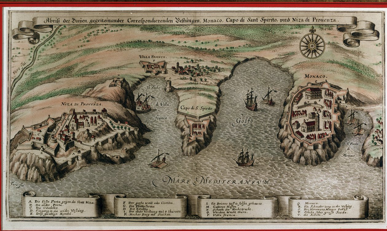 Nizza, Villefranche und Monaco im 17. Jahrhundert (geografischer Ausschnitt) von Unknown artist