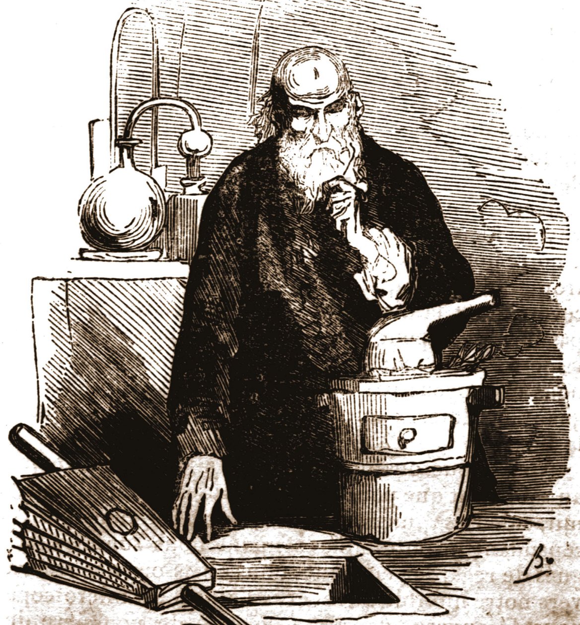 Nicolas Flamel (1330 - 1418) in seinem Labor. von Unknown artist