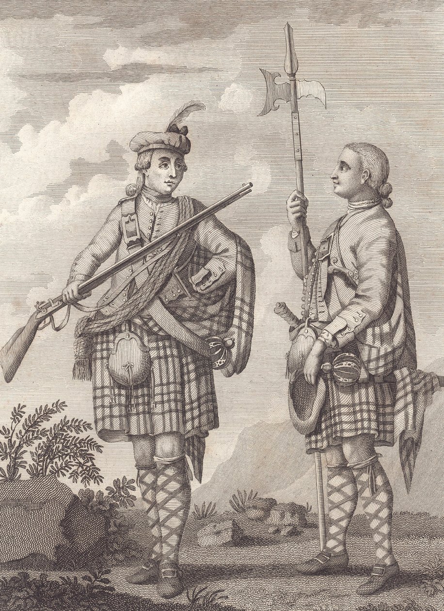 Offizier (links) und Sergeant der 42. Highlanders—The Black Watch—ca. 1750 (Gravur) von Unknown artist