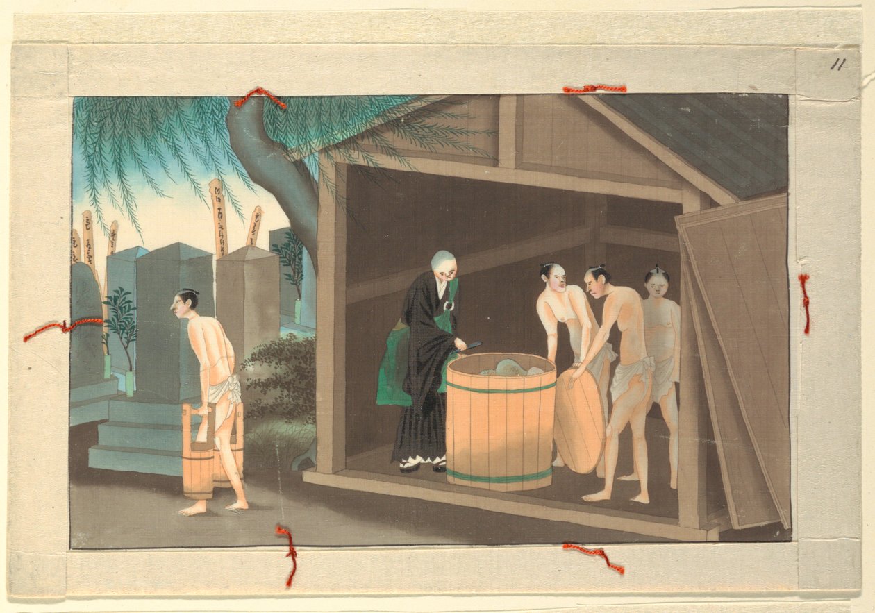 Eine von sechzehn Szenen des Todes und der Beerdigung eines Mannes von Unknown artist