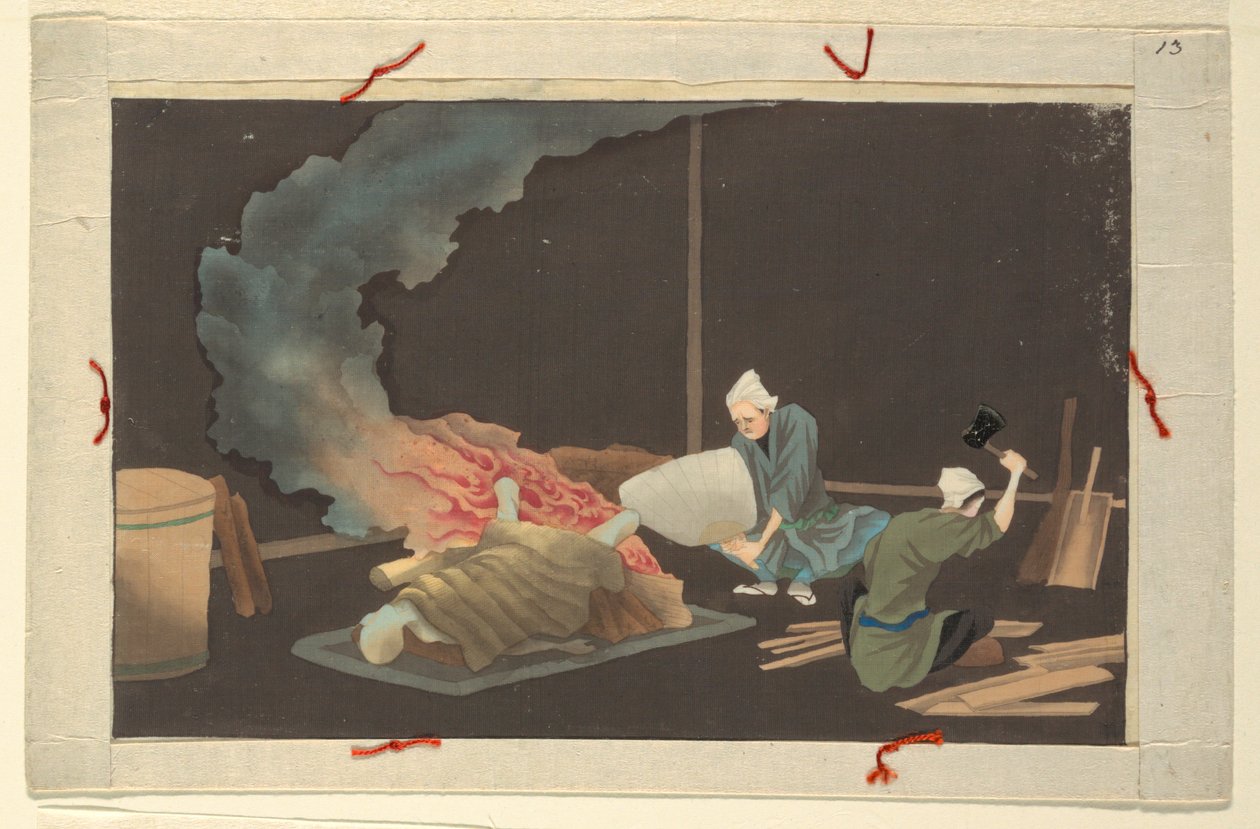 Eine von sechzehn Szenen des Todes und der Beerdigung eines Mannes von Unknown artist