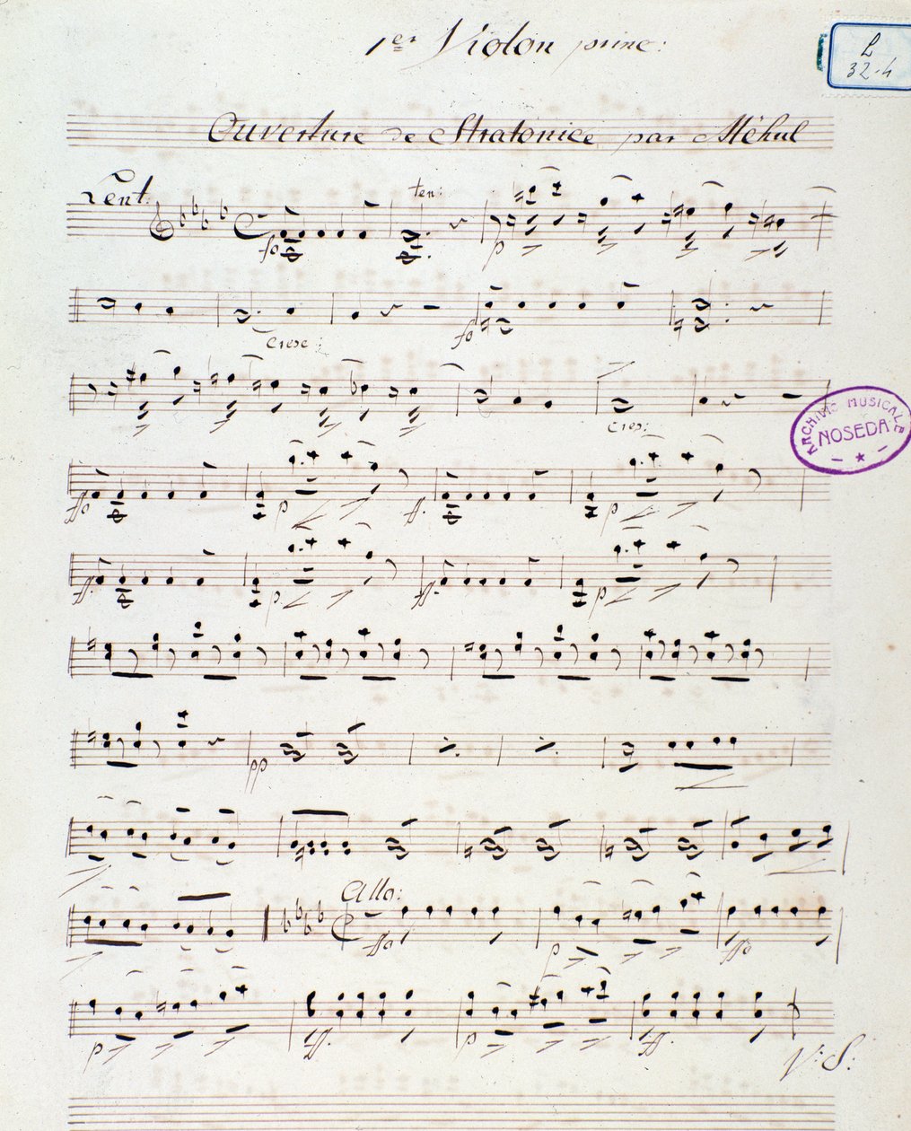 Eröffnungsseite der Oper Stratonice von Mehul (1792) von Unknown artist