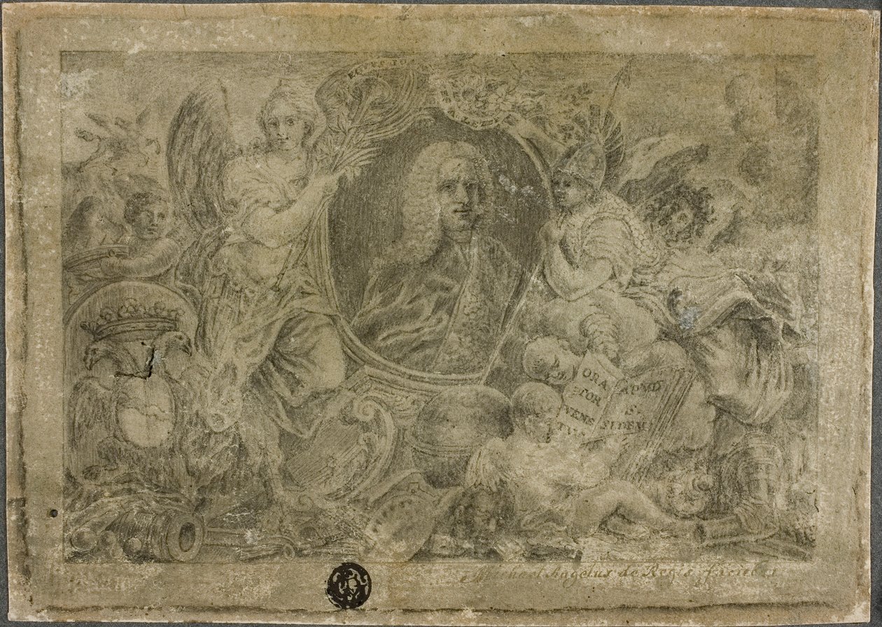 Ovale Porträtbüste, gehalten von allegorischen Figuren von Unknown artist