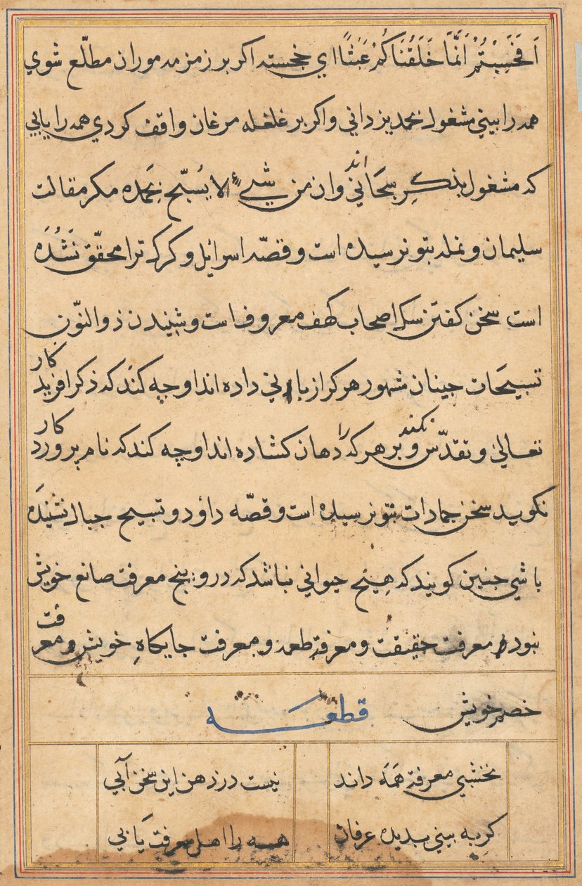 Seite aus Geschichten eines Papageis (Tuti-nama): Textseite von Unknown artist