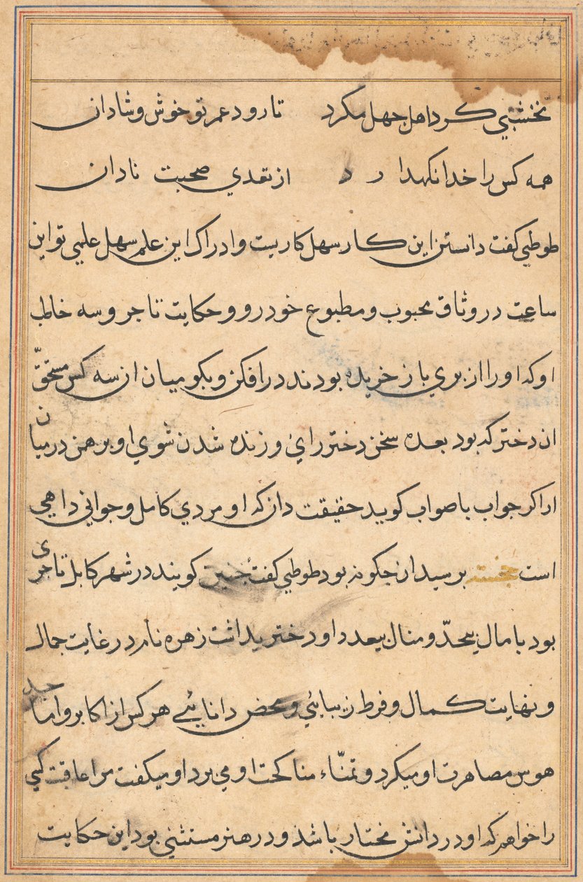 Seite aus Geschichten eines Papageis (Tuti-nama): Textseite von Unknown artist