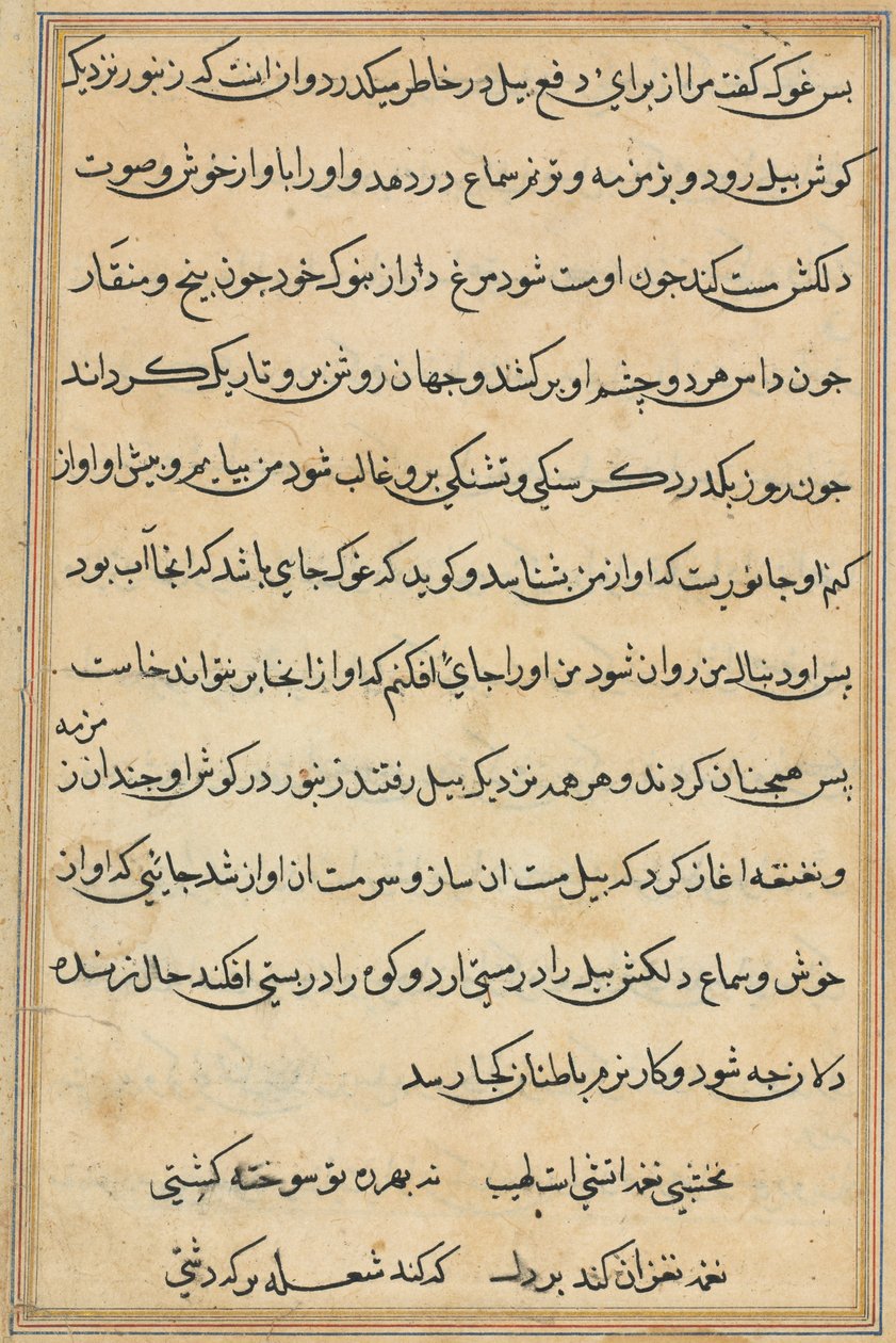Seite aus Geschichten eines Papageis (Tuti-nama): Textseite von Unknown artist