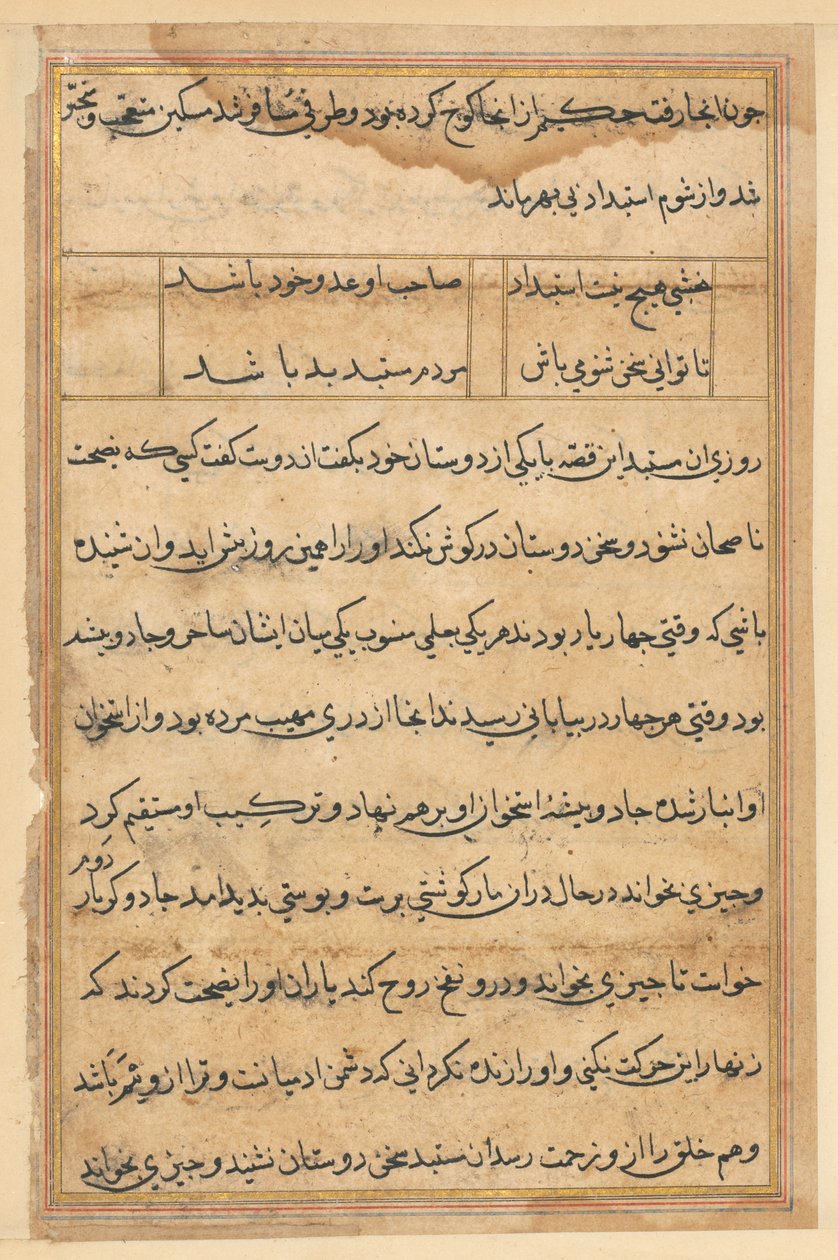 Seite aus Geschichten des Papageis (Tuti-nama): Textseite von Unknown artist