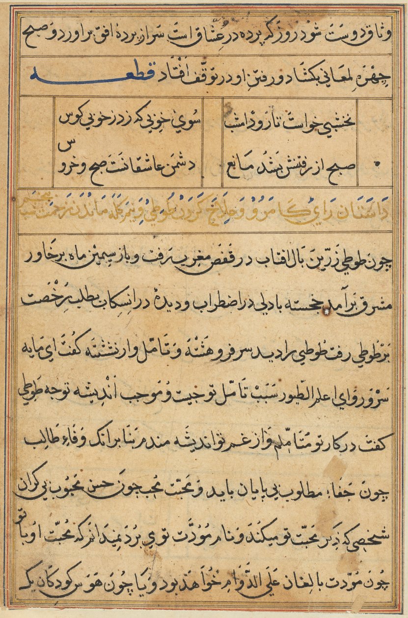 Seite aus Geschichten des Papageis (Tuti-nama): Textseite von Unknown artist