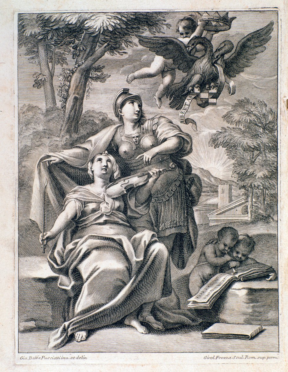 Seite des Frontispizes der Partitur von „Opus 1“ (12 Concerti Grossi) von Pietro Locatelli (1695-1764) - Noten für „12 Concerti Grossi“ von Locatelli 1721 Bologna, civico museo musicale von Unknown artist