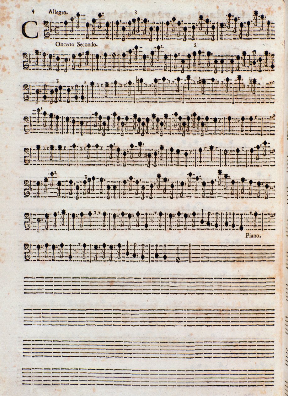 Seite der Partitur von „Concerti a cinque, Op. 5“ von Tomaso Albinoni von Unknown artist