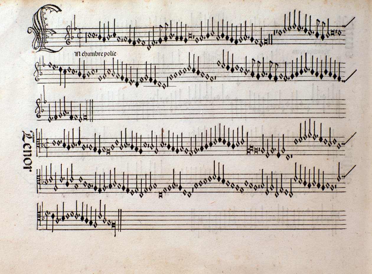 Seite der Partitur von Harmonice Musices Odhecaton von Ottaviano Petrucci (1501) von Unknown artist