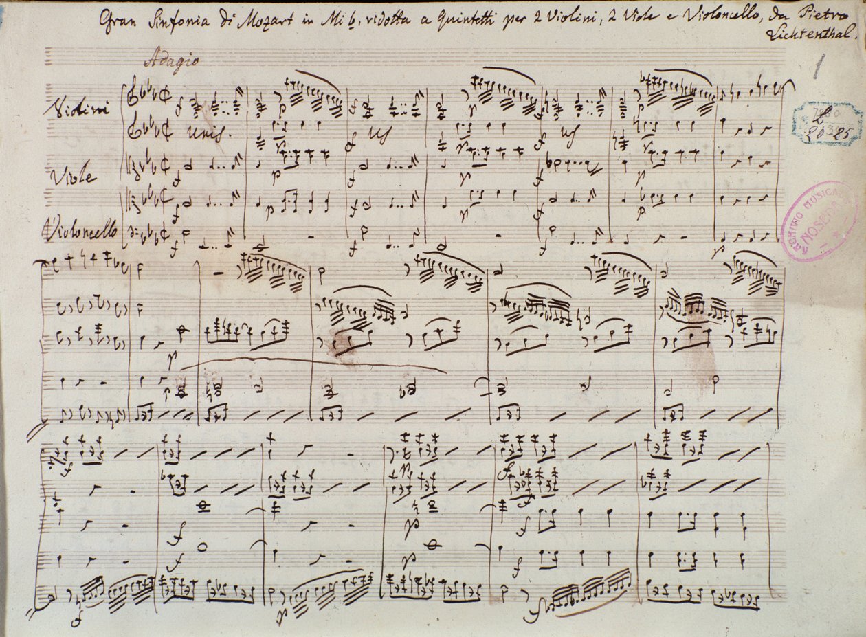 Seite der Noten für Sinfonia concertante für Violine und Viola in Es-Dur von Mozart, Lichtenthal-Version von Unknown artist