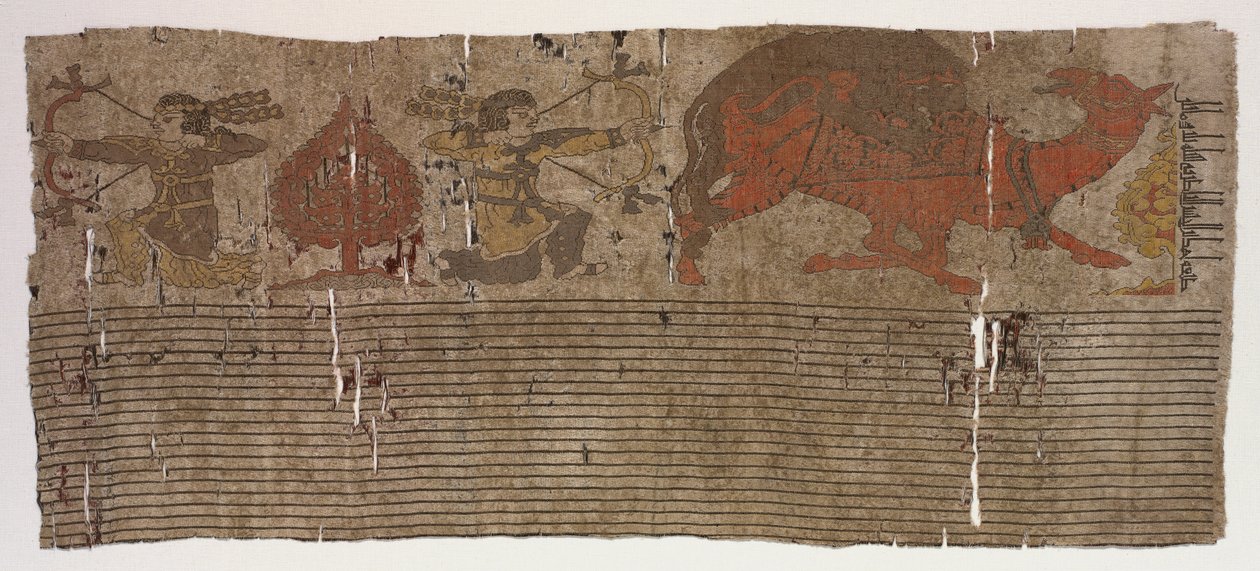 Tafel mit Jägern und Kamel und Inschrift von Unknown artist
