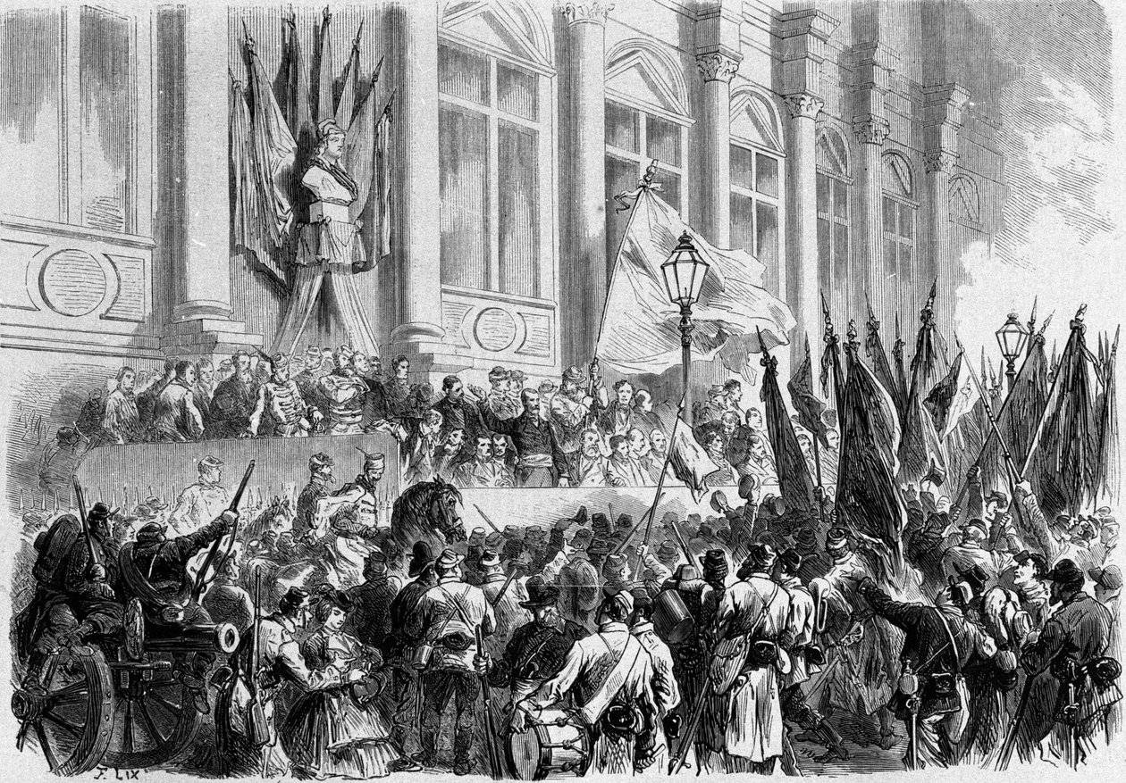 Paris, La Commune: Verkündung der Ergebnisse des Referendums am 26. März 1871 auf dem Place de l