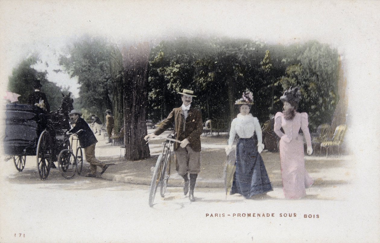 Paris, Spaziergang im Wald - Postkarte, Ende des 19. Jahrhunderts von Unknown artist