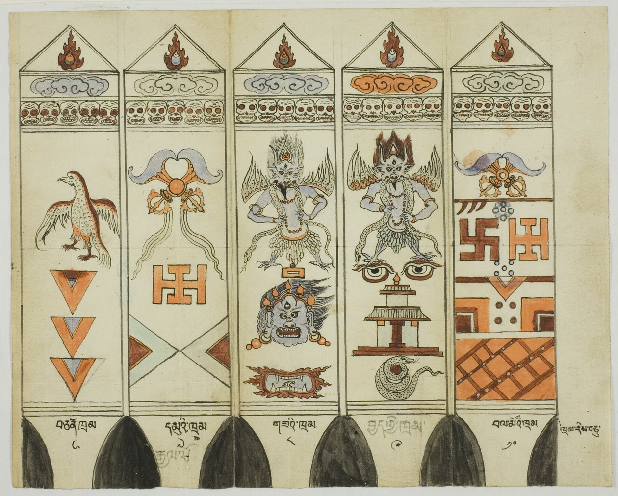 Teil eines zehnteiligen Sets gedruckter Ritualpfähle (Khram Shing) von Unknown artist