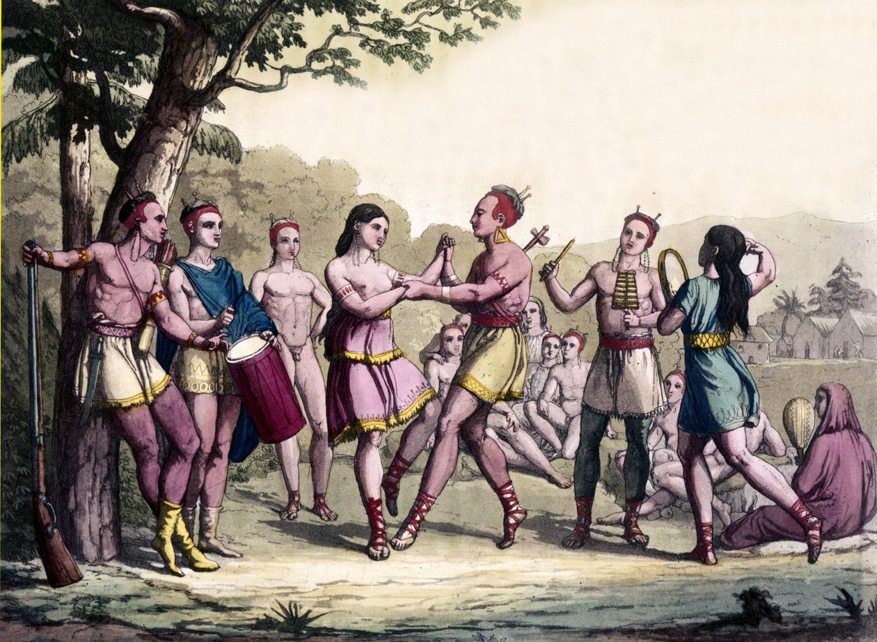 Partyszene unter den Irokesen-Indianern. 17. Jahrhundert Gravur. von Unknown artist