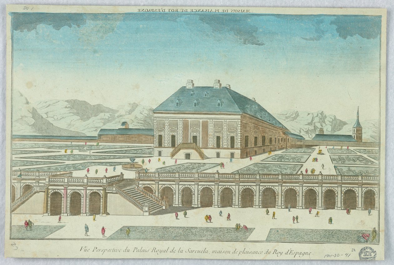 Guckkasten, Perspektive des Palais Royal de la Sarcuela, Lustschloss des Königs von Spanien von Unknown artist