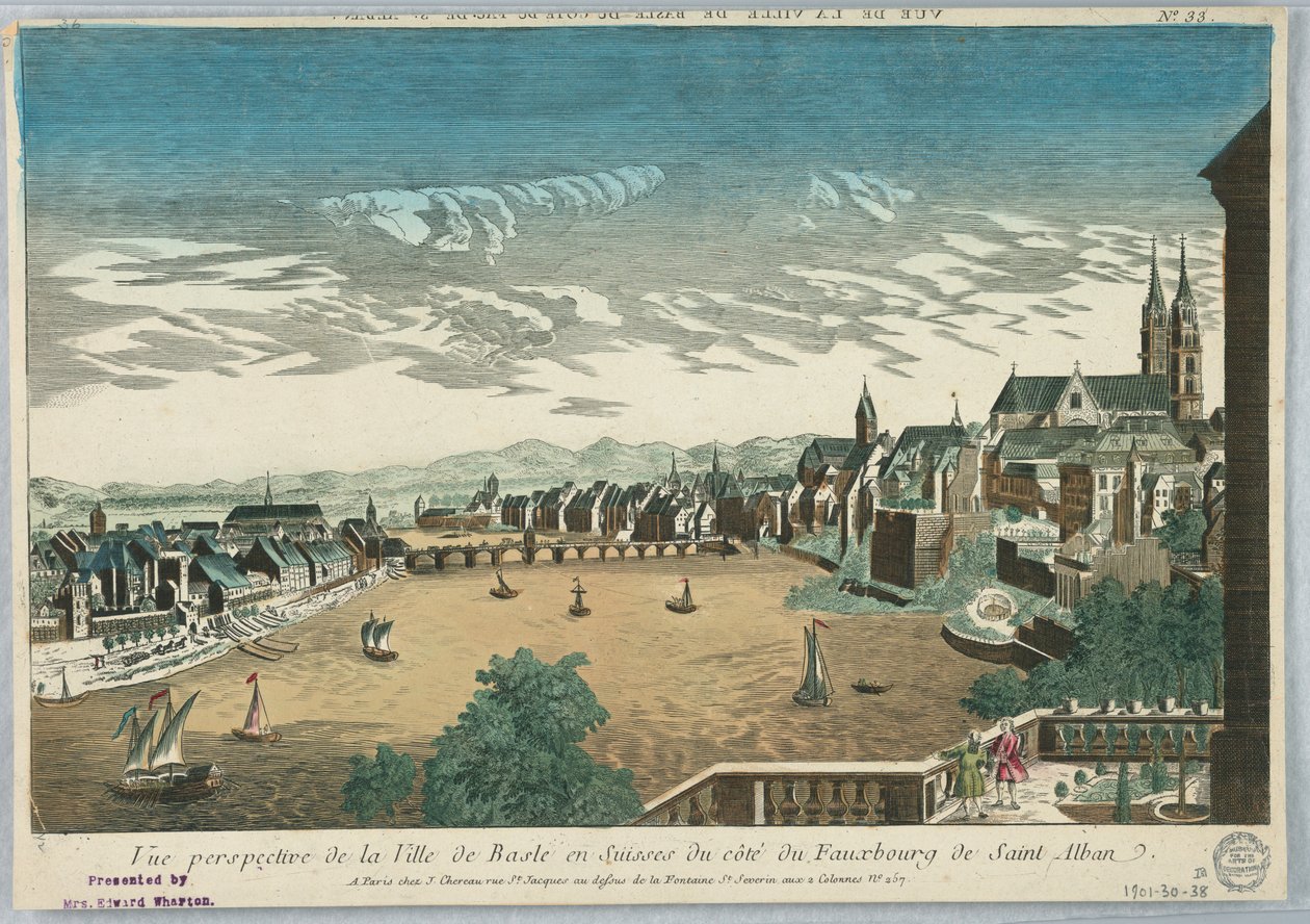 Guckkasten, Vue Perspective de la Ville de Basle en Suisses du Cote du Fauxbourg de Saint Alban, No. 33 von Unknown artist