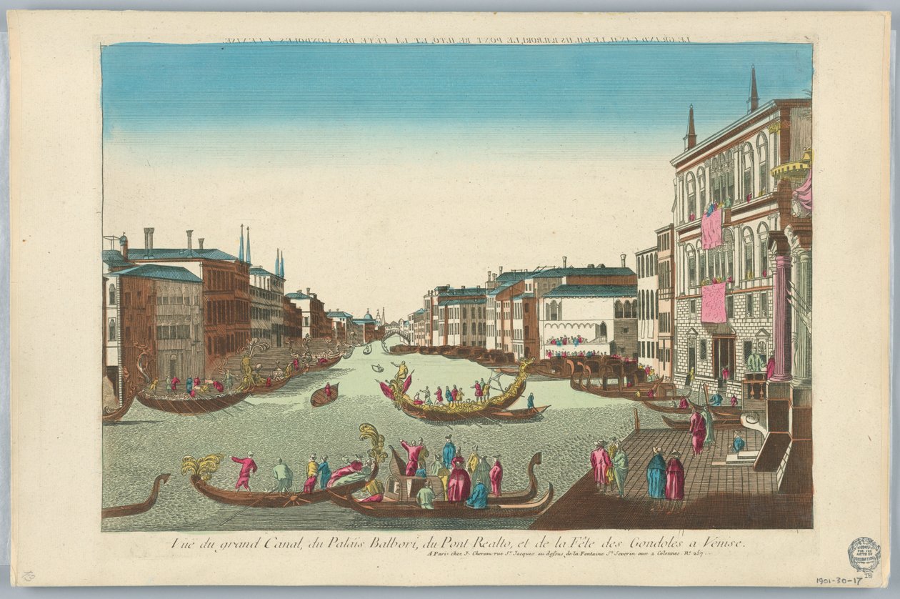 Guckkasten, Vue du Grand Canal, du Palais Balbori, du Pont Realto, et de la Fête des Condoles à Venedig von Unknown artist
