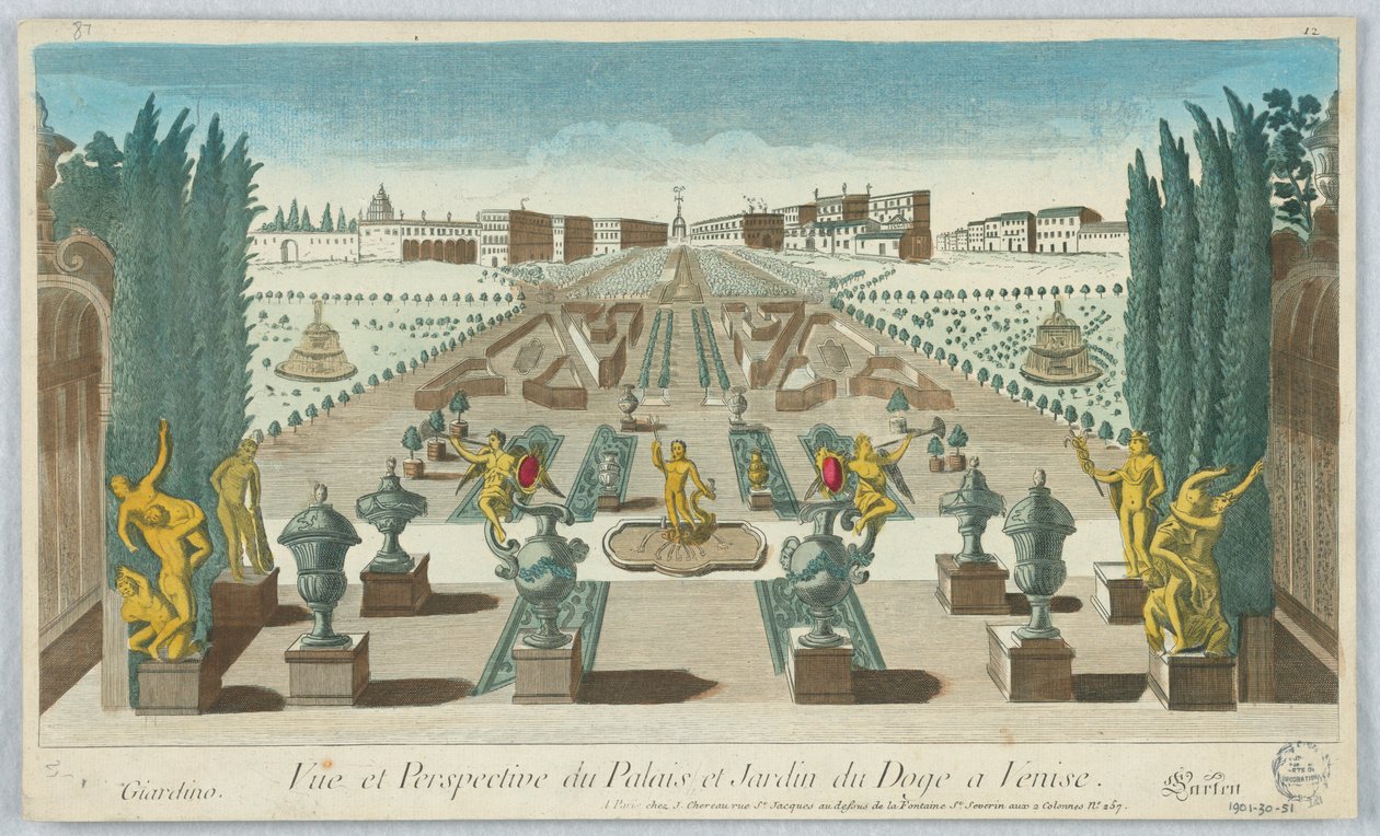 Guckkasten, Ansicht und Perspektive des Palastes und Gartens des Dogen in Venedig, Giardino, Gartea, 12 von Unknown artist