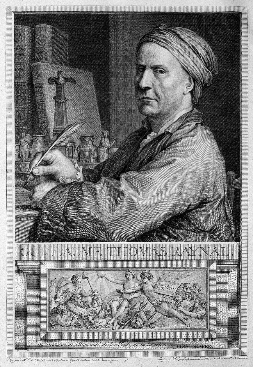 Porträt im Frontispiz von Raynal - in „Philosophische und politische Geschichte der europäischen Ansiedlungen und des Handels in den beiden Indien“ von Guillaume Thomas Raynal. von Unknown artist