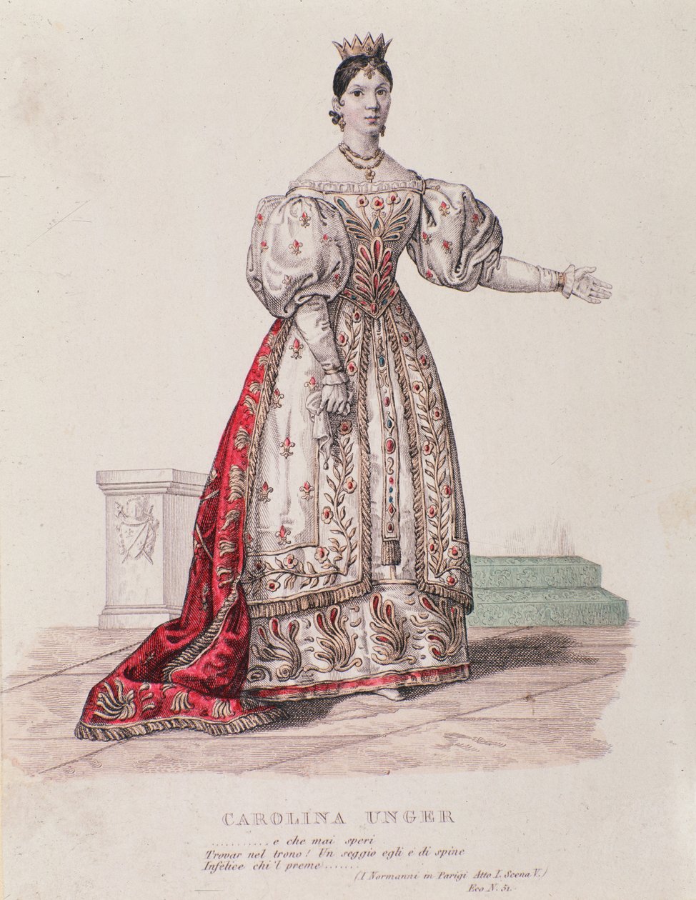 Porträt von Caroline Ungher (Unger), die in I Normanni a Parigi auftritt (Gravur) von Unknown artist