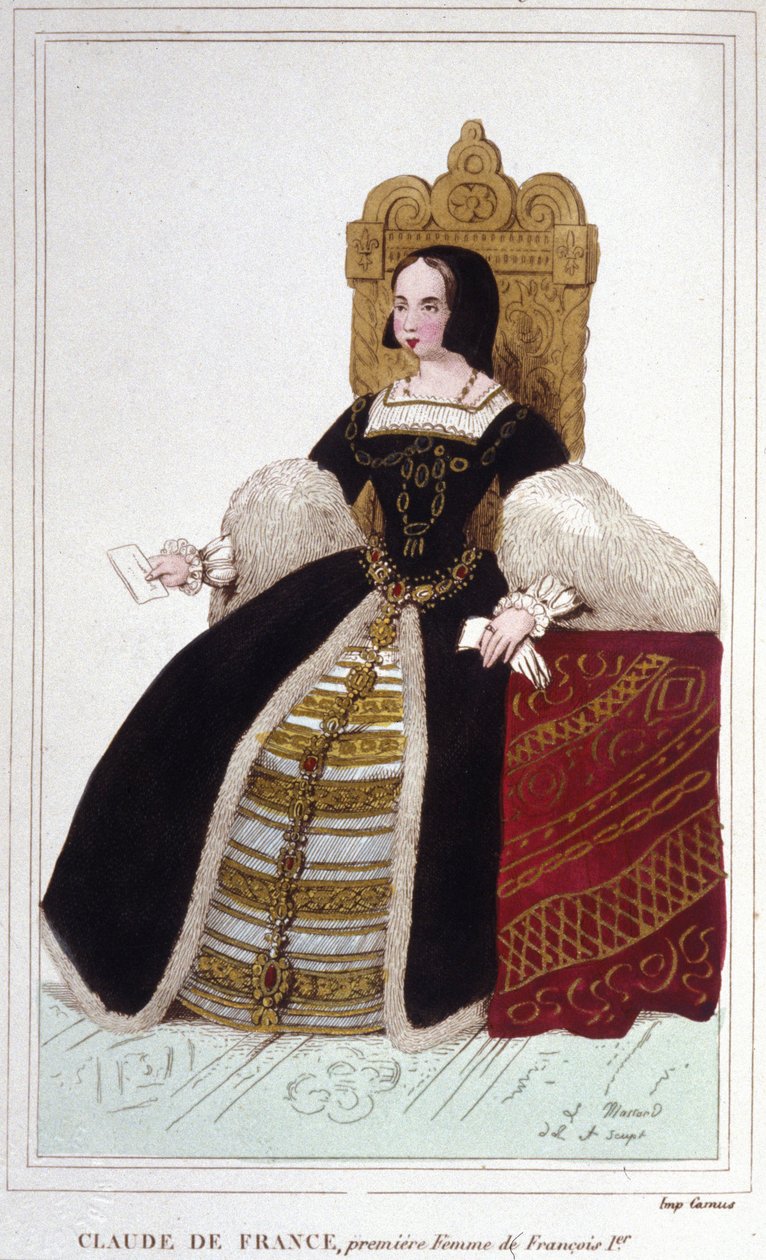 Porträt von Claude de France (1499 - 1524), Ehefrau von Franz I., König von Frankreich. Gravur von 1830 von Unknown artist