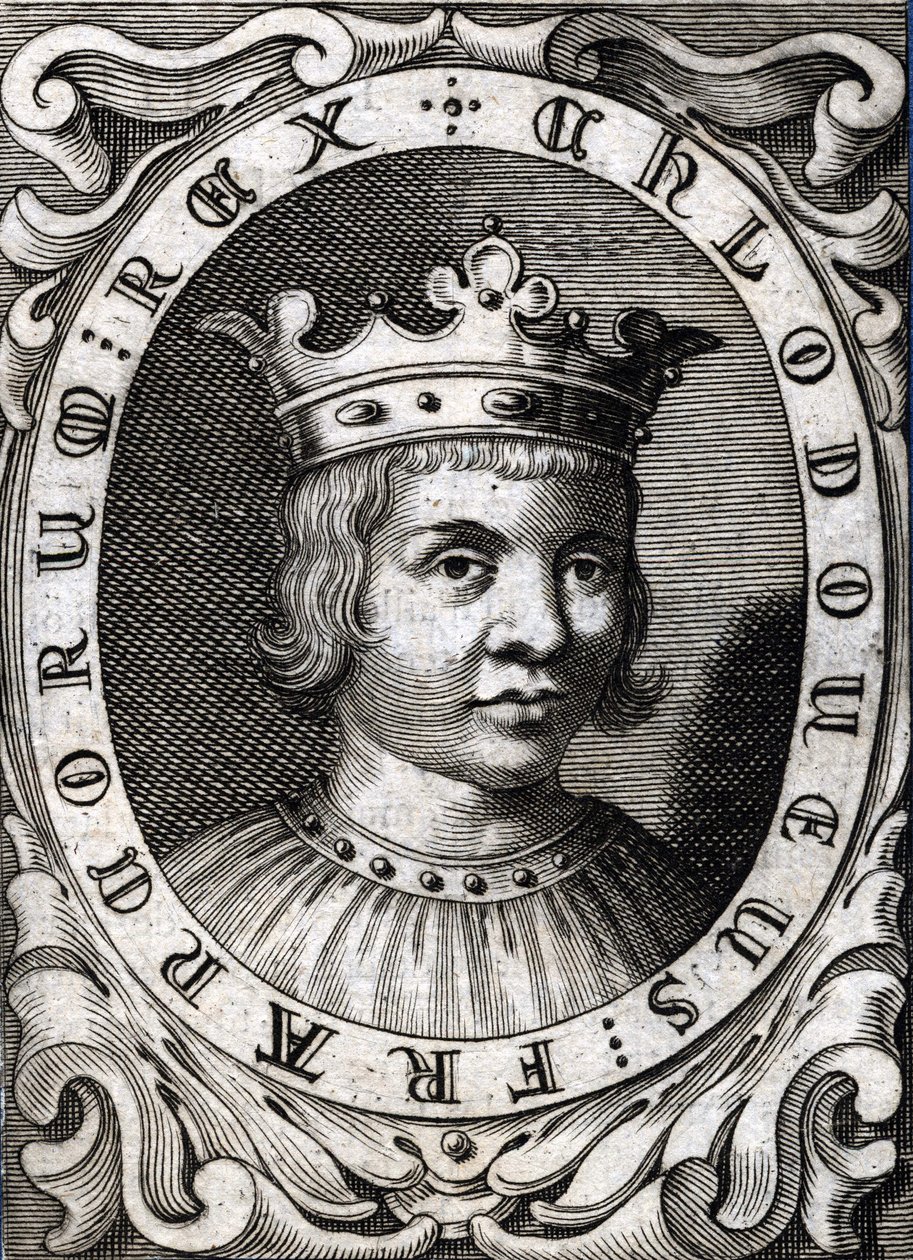 Porträt von Clovis III (? - 695), König von Austrasien. Gravur des 18. Jahrhunderts von Unknown artist