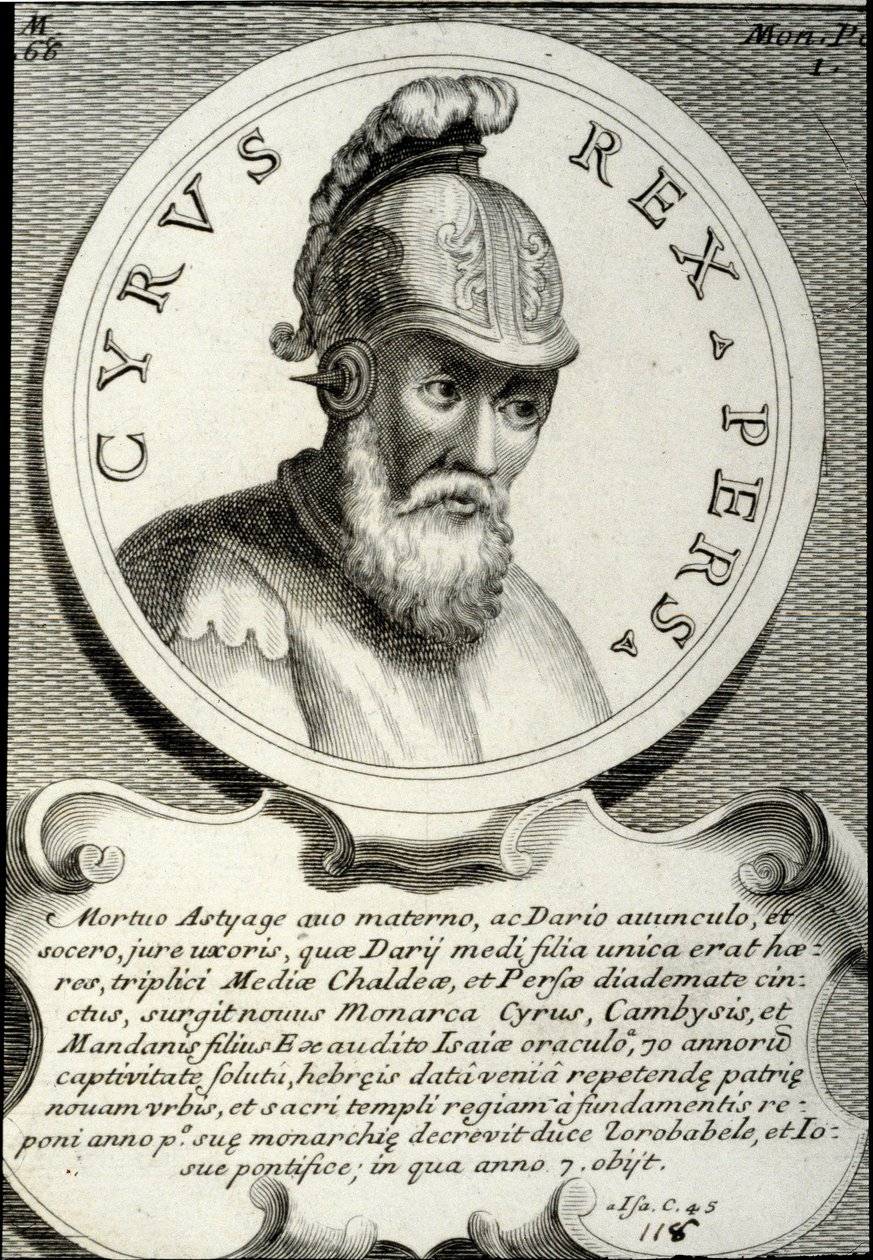 Porträt von Kyros II. (ca. 559-529 v. Chr.) genannt Kyros der Große, Gründer des Persischen Reiches. Gravur des 18. Jahrhunderts Privatbesitz von Unknown artist