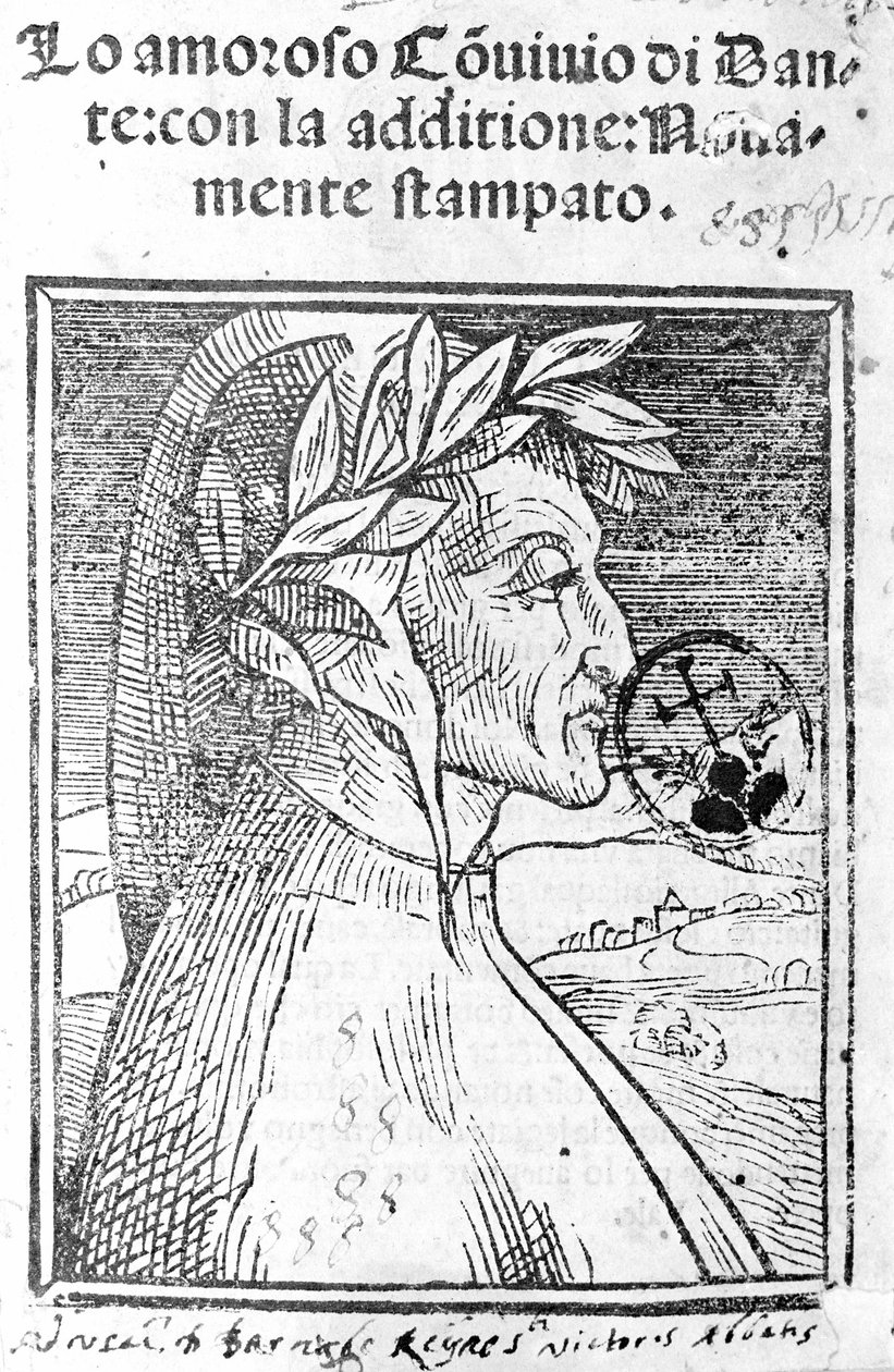 Porträt von Dante Alighieri (1265 - 1321), italienischer Dichter. Frontispiz von „Il Convivio“. von Unknown artist