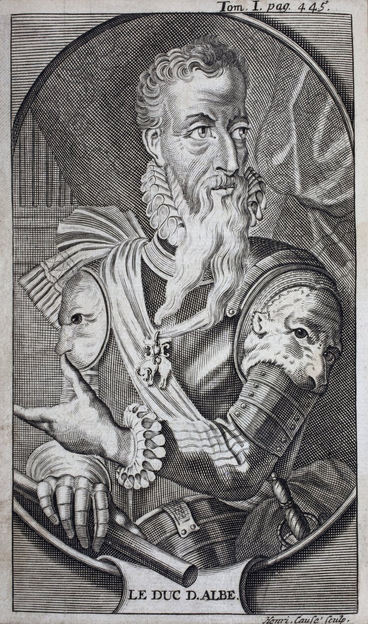 Porträt von Ferdinand Alvarez de Toledo (1507-1582) Dritter Herzog von Alba, Grand von Spanien, Herzog von Huescar, Marquis von Coria, Graf von Salvatierra, Vizekönig von Neapel und Gouverneur der Niederlande. Gravur zur Illustration der „Geschichte der... von Unknown artist