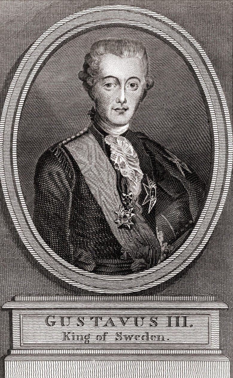 Porträt von Gustav III. (1746-1792), König von Schweden von 1771 bis 1792. Gravur von 1787. Sammlung „Soldaten von einst“ von Unknown artist