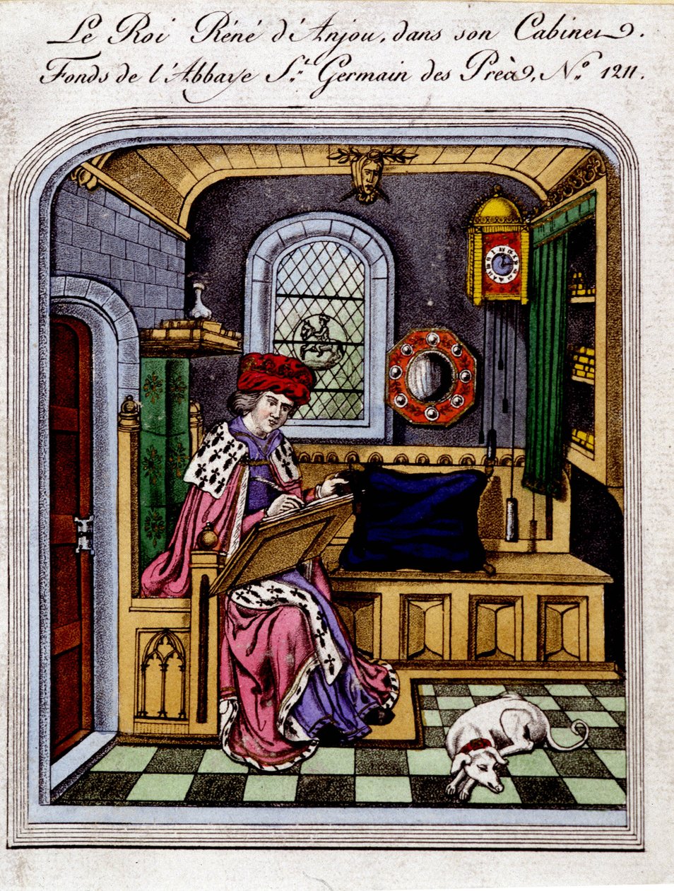 Porträt von König René von Anjou (1409-1480), auch René I. von Neapel oder René von Sizilien genannt, in seinem Kabinett - Gravur nach einer Miniatur von Unknown artist