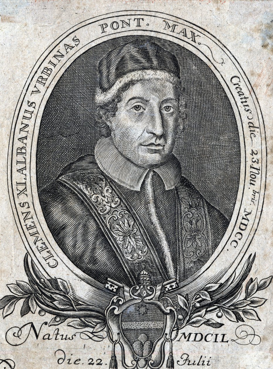 Porträt von Papst Clemens XI. (Gianfrancesco Albani) (1649 - 1721), 241. Papst. Gravur des 18. Jahrhunderts von Unknown artist