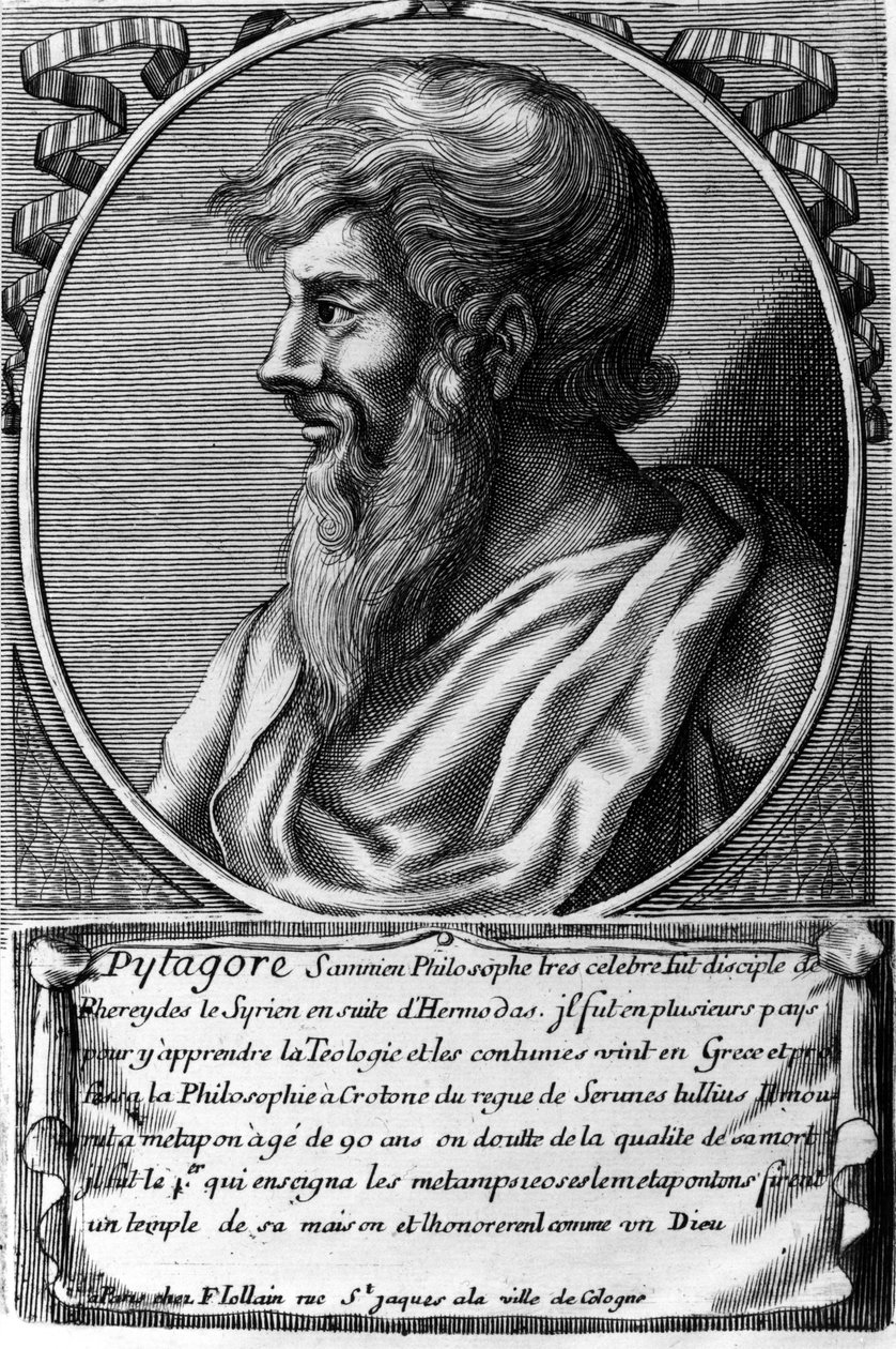 Porträt von Pythagoras (ca. 570 - ca. 480 v. Chr.), griechischer Mathematiker und Philosoph. Gravur des 18. Jahrhunderts. von Unknown artist