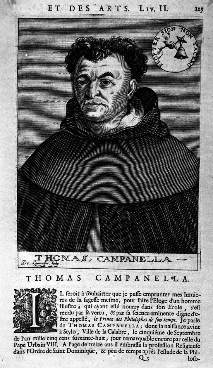 Porträt des italienischen Philosophen Tommaso Campanella (1568-1639). Blatt unbekannter Herkunft aus dem 17. Jahrhundert von Unknown artist