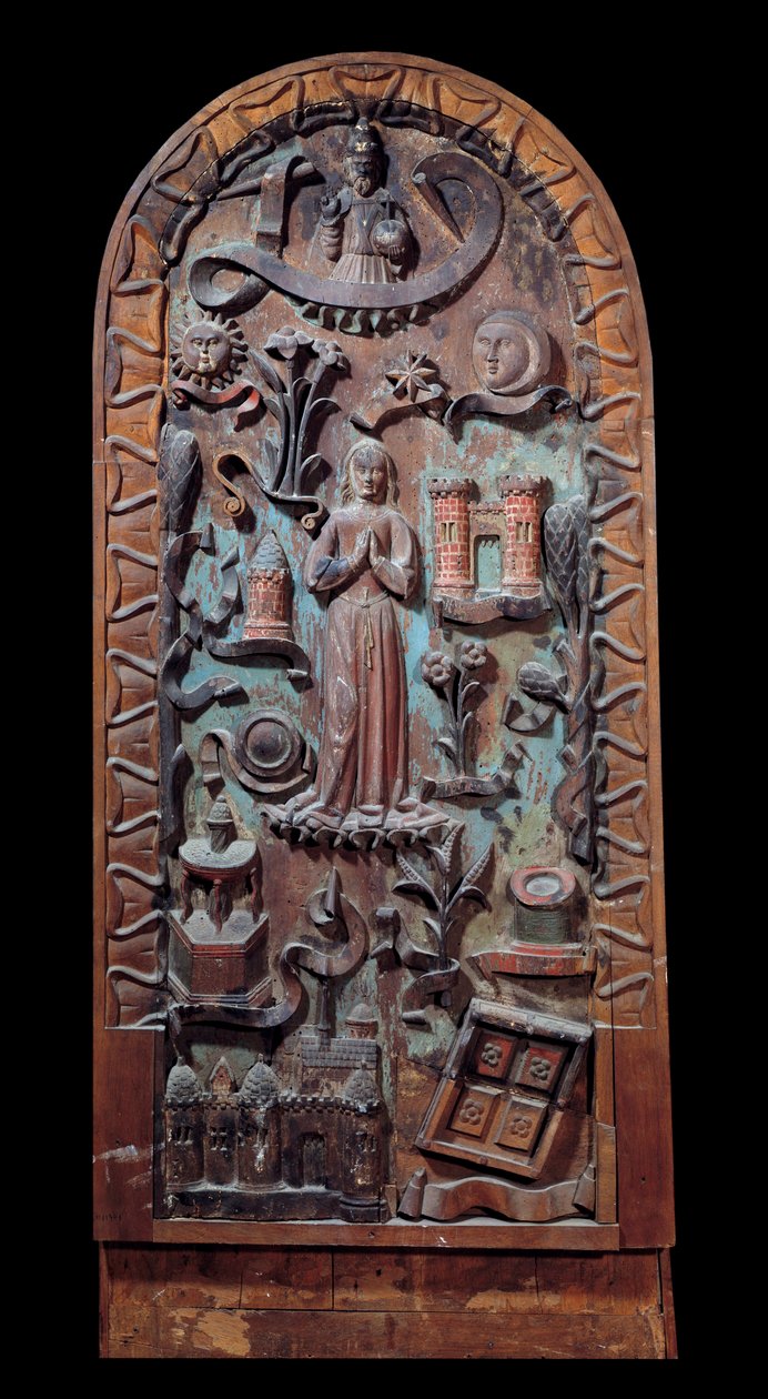 Lob der Jungfrau, geschnitztes Holzpaneel. 16. Jahrhundert Chartres, Musee des Beaux Arts von Unknown artist