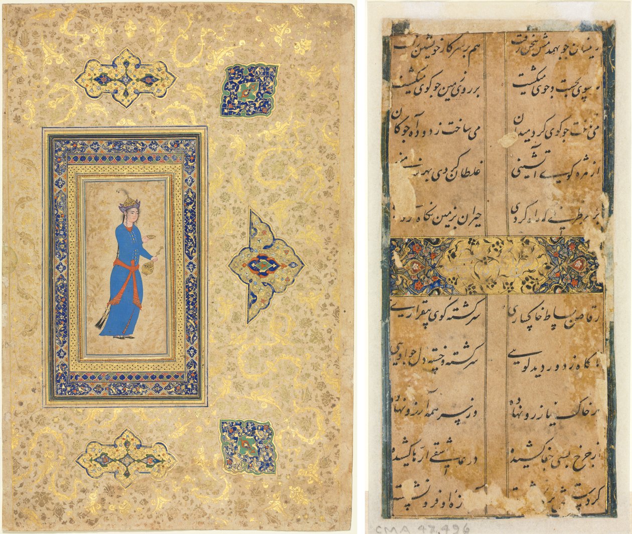 Prinzessin mit Weinflasche und Becher (recto); Persische Verse (verso) von Unknown artist