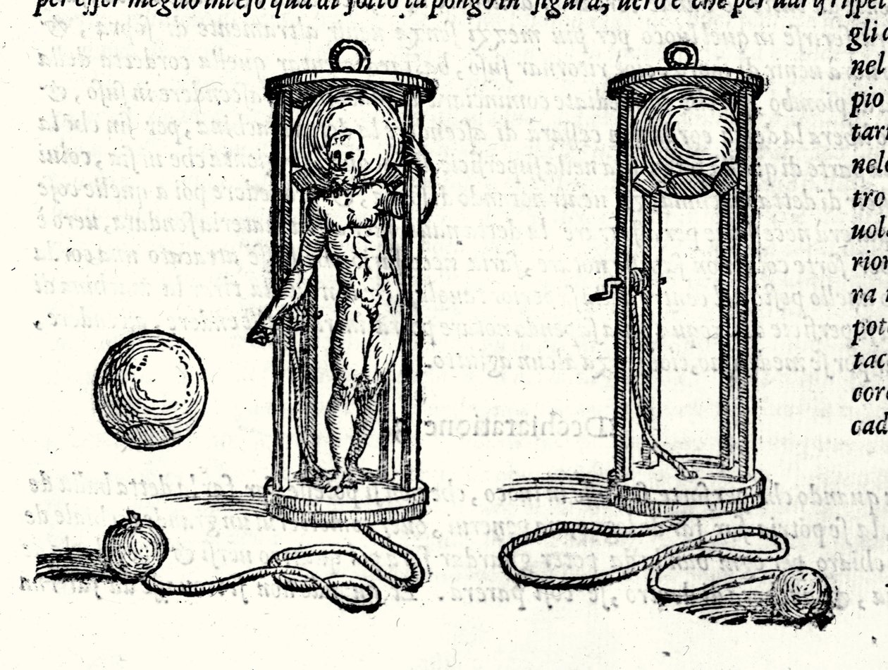 Projekt des ersten Tauchanzugs von Nicoli Fontana, bekannt als Tartaglia (1499 - 1557) im Jahr 1551. Gravur 16. Jahrhundert. von Unknown artist